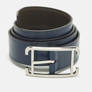 Pre Owned Hermès 85 CM Buckle Belt Vert Olive/Bleu De Prusse Togo and Box Leather