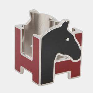 Pre Owned Hermes H Cheval Scarf Ring Red/Black Metal