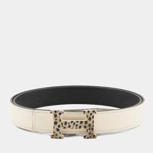 Pre Owned Hermes Constance Hbelt Reversible Enamel Feline Size 85 White/Black Chamonix Epsom