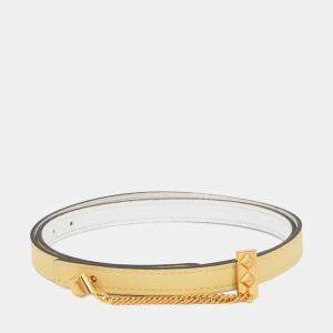 Pre Owned Hermes Belt Jaune Poussin/White Swift Leather Epsom Metal Size 70