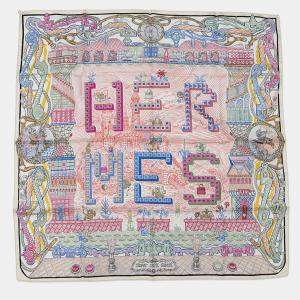 Pre Owned Hermes Carre Super Silk Quest Size 90 Beige/Multicolor Silk100%