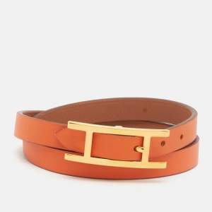 Pre Owned Hermes Behapi Brown/Orange Reversible Gold Plated Bracelet