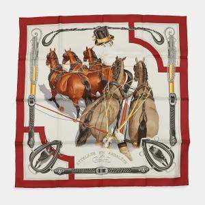 مملوكة مسبقًا Hermes Scarf Carre Bow-Shaped Connection Attelage En Arbalete Size 90 Rouge Cui/Greige/Halzanhe001554S-04 Silk
