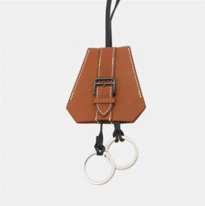 Pre Owned Hermes Clochette Long Necklace Fauve Barenia Leather Fauve