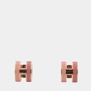 Pre Owned Hermes Pop Ash Rocabar Earrings Beauty Size Mini Pink Lacquer Gold Plated