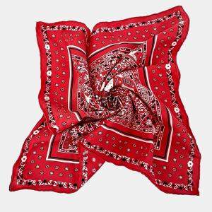 Pre Owned Hermes Red Silk Peuple Du Vent Scarf