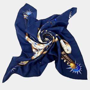 Pre Owned Hermes Quintessence Navy Blue Silk Scarf