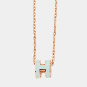 مملوكة مسبقًا Hermes Pop Ash Necklace Size Mini Vertpeppermint Gold Plated Lacquer