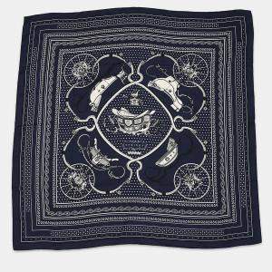 Pre Owned Hermes Giant Square Springs Size 140 Marine/White/Black  