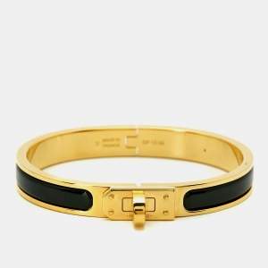 Pre Owned Hermes Clic Kelly Black Enamel Gold Plated Bracelet
