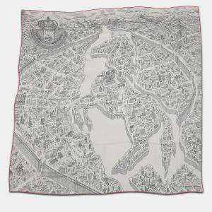 مملوكة مسبقًا شال هيرمس نيو سيت كافاليير مقاس مئة وأربعون أبيض/كراي/وردي كشمير سبعون بالمئة حرير ثلاثون بالمئة