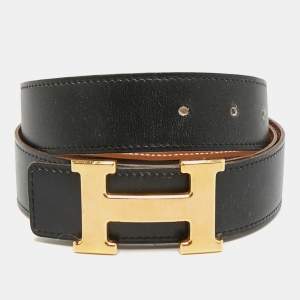 مملوكة مسبقًا Hermès H 90 CM Reversible Buckle Belt Noir/Gold Box and Togo Leather