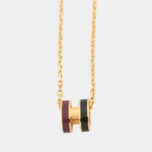 Pre Owned Hermes Pop Ash Rocabar Necklace Galaxy Size Mini Wine/Black Lacquer Gold Plated