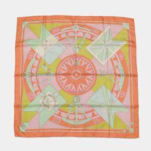مملوكة مسبقًا Hermes Carre Sextants Sextant Size 90 Orange/Pink/Multicolor Silk