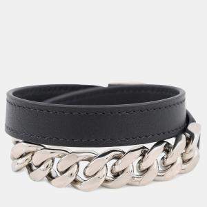 Pre Owned Hermes Camden Chain Bracelet Size T4 Black/Shiver Leather Metal