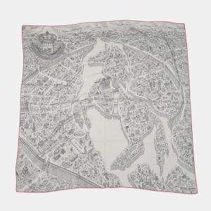 Pre Owned Hermes Giant Square Nouvelle Cit CavalliRe Size 140 White/Grease/Rose Cashmere Silk