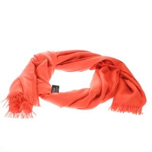 Pre Owned Hermes Bright Orange Silk and Cashmere Jacquard New Libris Stole