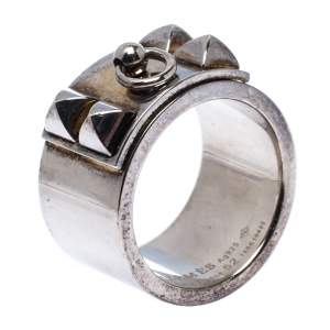 Pre Owned Hermes Collier De Chien Silver Band Ring Size 52
