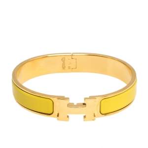 Pre Owned Hermès Clic H Yellow Enamel Gold Plated Narrow Bracelet GM
