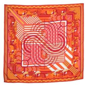 Hermes Orange Steeple Chase Print Silk Scarf