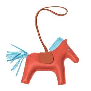 Pre Owned Hermes Feu/Fotiron/Blue Azur Leather GriGri Rodeo Horse Bag Charm MM