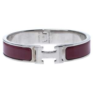 Pre Owned Hermes Clic H Rouge de Chine Palladium Plated Narrow Bracelet PM