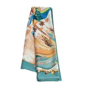 Pre Owned Hermès Green Mythiques Phoenix Silk Scarf 