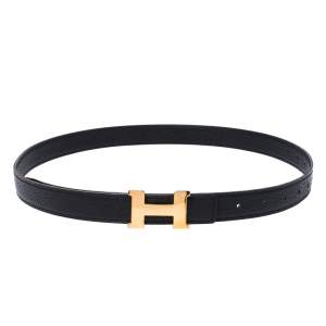 Pre Owned Hermes Black Leather Constance Buckle Belt 130CM