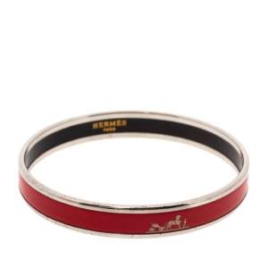 Pre Owned Hermès Red Enamel Calèche Narrow Bangle Bracelet