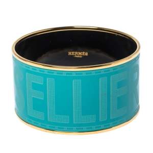 Pre Owned Hermes Bleu Maldives Enamel Extra Wide Sellier Bangle Bracelet