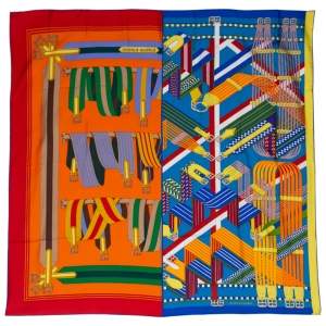Pre Owned Hermes Rouge/Bougainvillier Double Sangle Silk Scarf