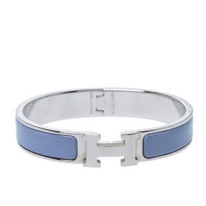 Pre Owned Hermès Clic H Enamel Palladium Plated Narrow Bracelet GM