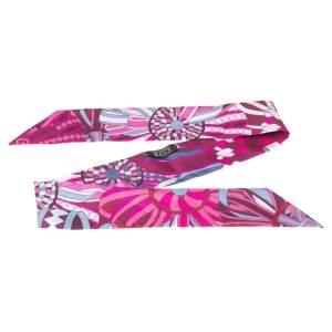 Pre Owned Hermès Fuschia Les Flots du Cheval Silk Twilly Scarf
