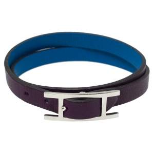 Pre Owned Hermès Blue/Purple Leather Behapi Double Tour Bracelet M