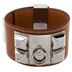 Pre Owned Hermès Collier de Chien Tan Brown Leather Cuff Bracelet