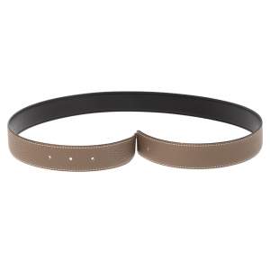 Pre Owned Hermès Etain/Noir Leather Reversible Belt Strap Size 85 CM