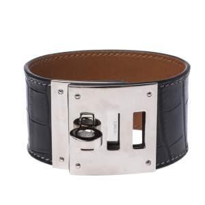 Pre Owned Hermès Black Alligator Leather Kelly Dog Cuff Bracelet 