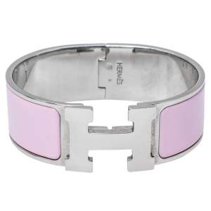 Hermès Clic H Pink Enamel Palladium Plated Narrow Bracelet PM