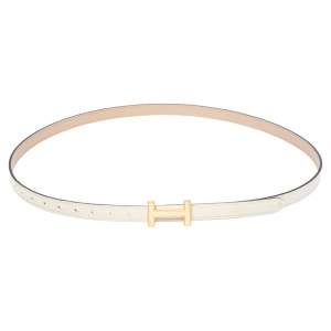 Pre Owned Hermes White/Trench Epson and Swift Leather Reversible Constance Slim Belt 80CM