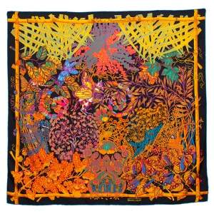 Pre Owned Hermès Black & Orange Mythes et Metamorphoses Silk Scarf