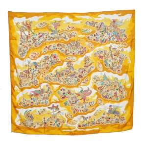 Pre Owned Hermès Yellow Silk Nuees Imaginaires Silk Scarf 