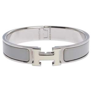 Pre Owned Hermes Clic H  Bi-Color Enamel Palladium Plated Bracelet PM