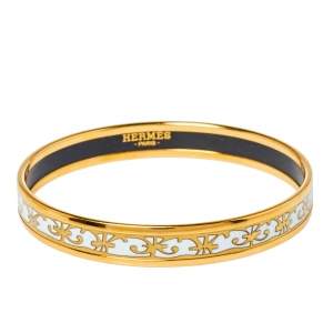  Hermès Balcons du Guadalquivir White Enamel Gold Plated Narrow Bangle 