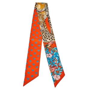 Pre Owned Hermès Red Jungle Love Print Silk Twilly