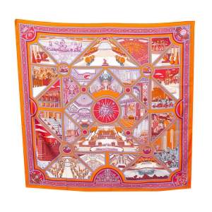 Pre Owned Hermès Orange Flanerie a Versailles Silk Scarf