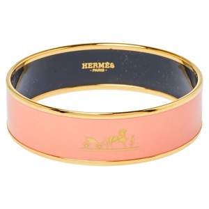 Pre Owned Hermès Peach Enamel Calèche Wide Bangle Bracelet
