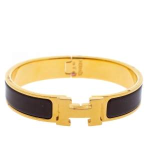Hermès Clic H Brown Enamel Gold Plated Narrow Bracelet PM
