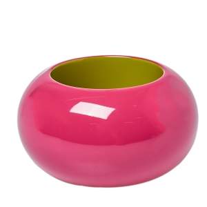 Pre Owned Hermès Fuchsia Pink & Lime Green Dune Bois Laqué Wide Bangle Bracelet S