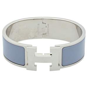 Hermès Clic Clac H Lavender Enamel Palladium Plated Wide Bracelet GM 