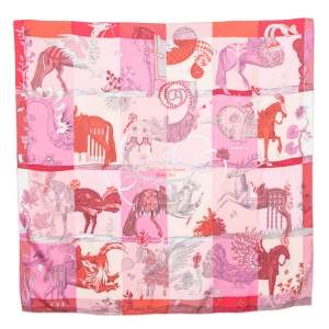 Pre Owned Hermes Pink Della Cavalleria Favolosa Silk Scarf